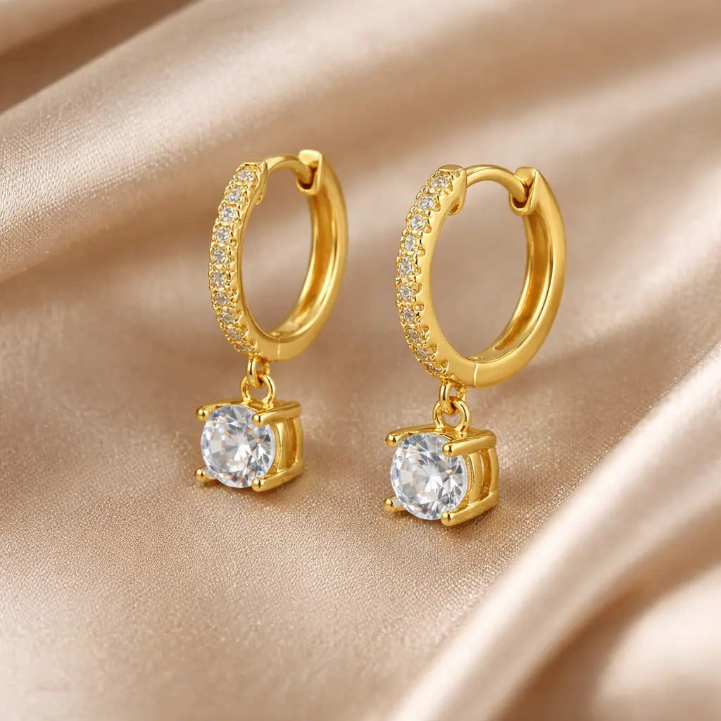 Sofia Drop Huggies In Yellow Gold