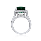 18kt White Gold Cushion Cut Emerald Micropave Halo Diamonds Ring