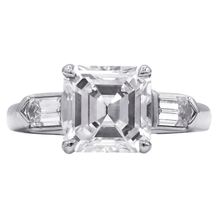 Square Emerald Cut Ring With Bullet-Shaped Diamond