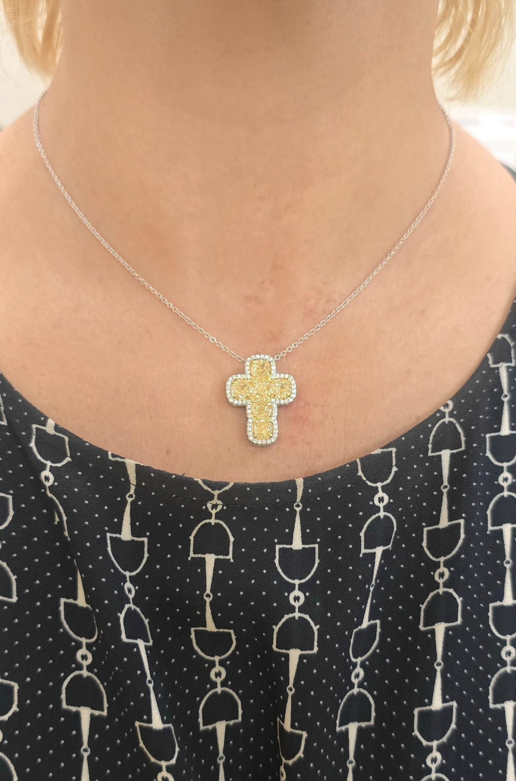 Fancy Yellow Cushion Diamond Cross Pendant