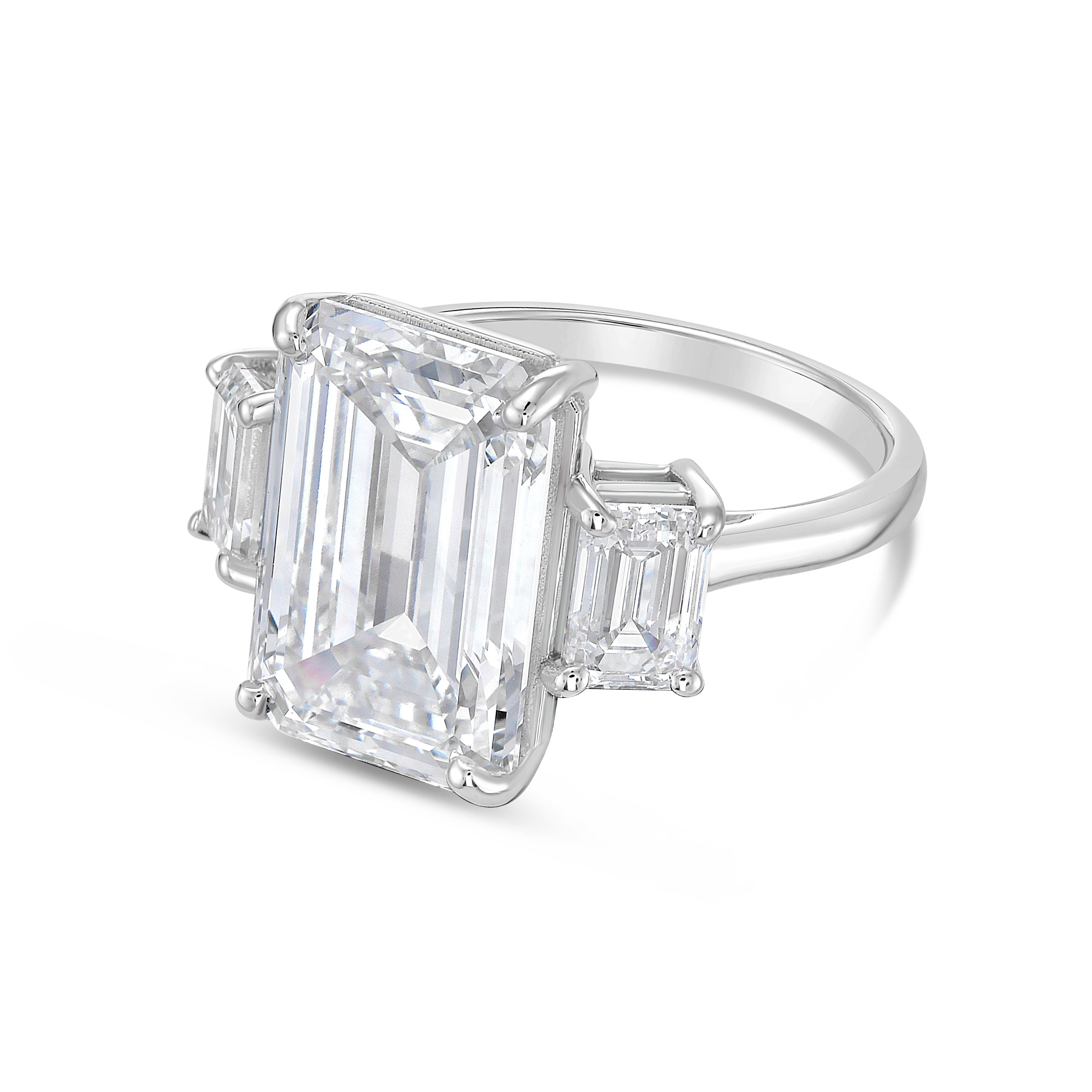 Lab-Grown Emerald-Cut Three-Stone Engagement Ring, 18k Gold