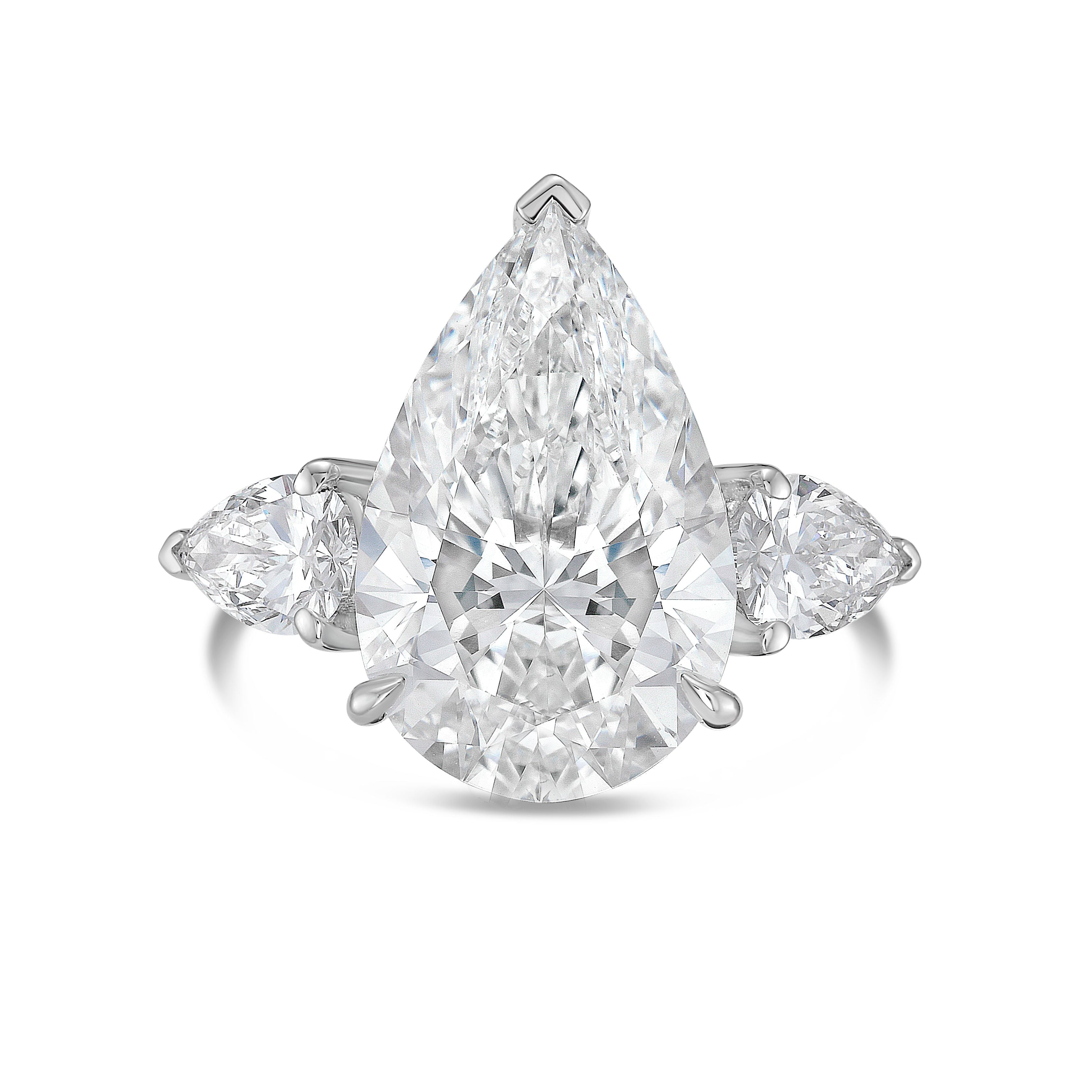 Lab-Grown Three Pear Diamond Ring, 18K Gold