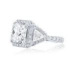 Three-Stone Halo Princess With Side Rounds Diamond Ring