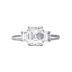 Three Stone Emerald Cut Diamond Engagement Ring, Platinum