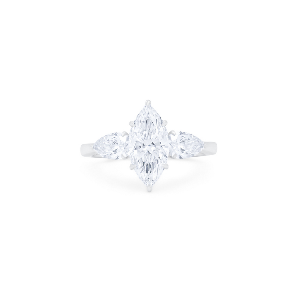Lab-Grown Three Stone Marquise Diamond Engagement Ring, 18K Gold