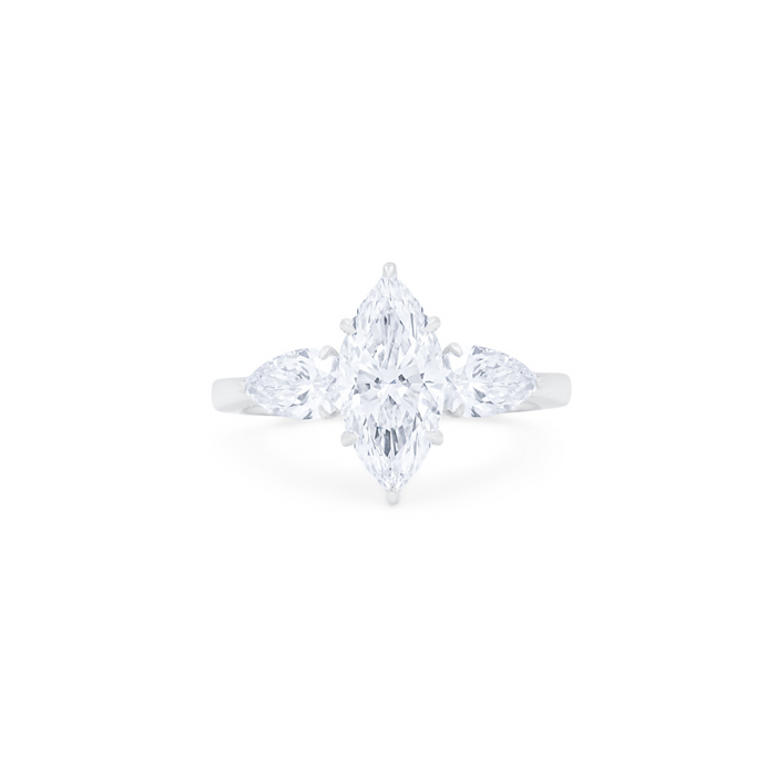 Lab-Grown Three Stone Marquise Diamond Engagement Ring, 18K Gold
