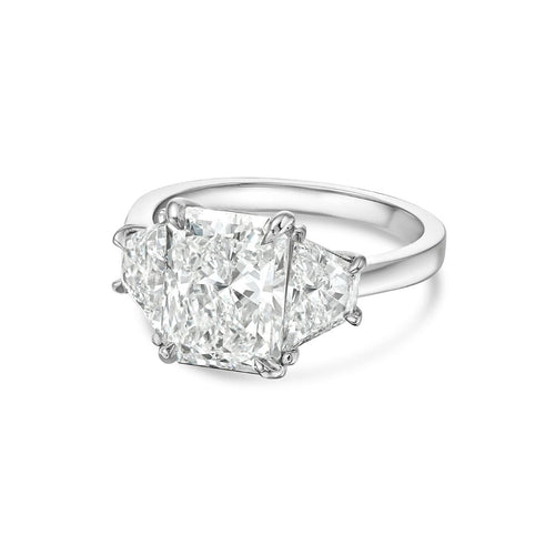 Lab-Grown Radiant Three-Stone Engagement Ring with Trapezoids, 18K Gold