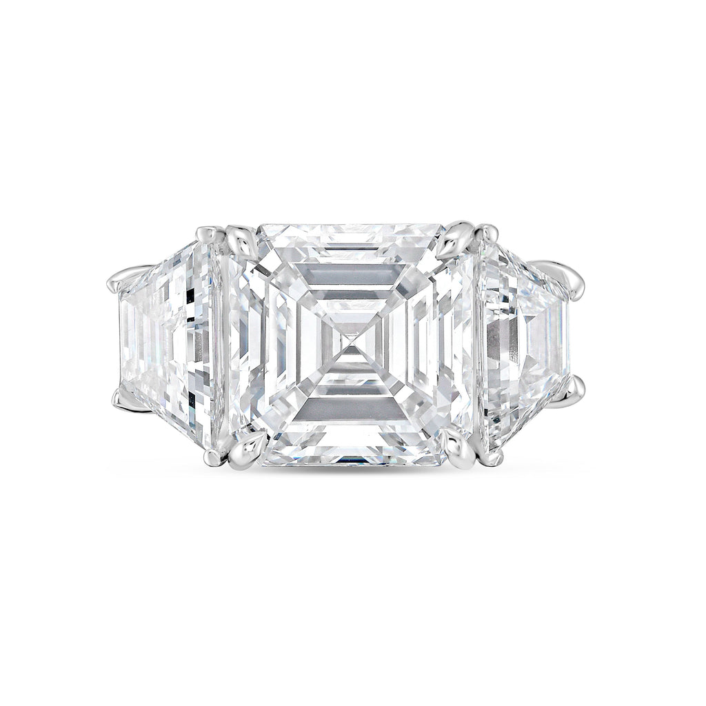 Lab-Grown Asscher Diamond Ring with Trapezoids, 18K Gold
