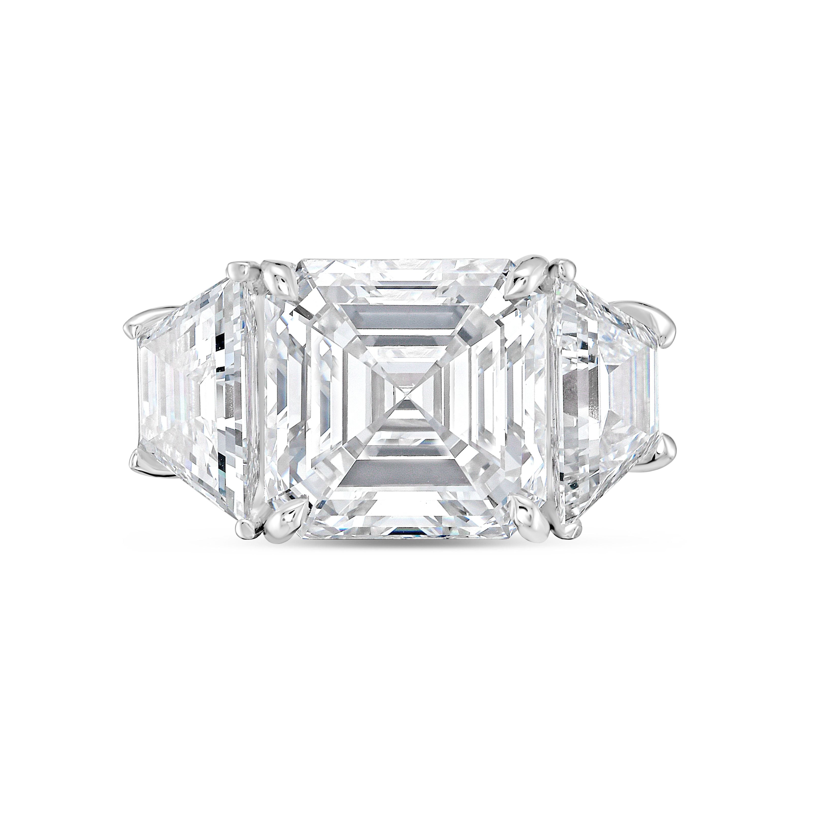 Lab-Grown Asscher Diamond Ring with Trapezoids, 18K Gold