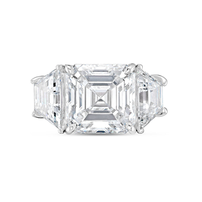 Lab-Grown Asscher Diamond Ring with Trapezoids, 18K Gold