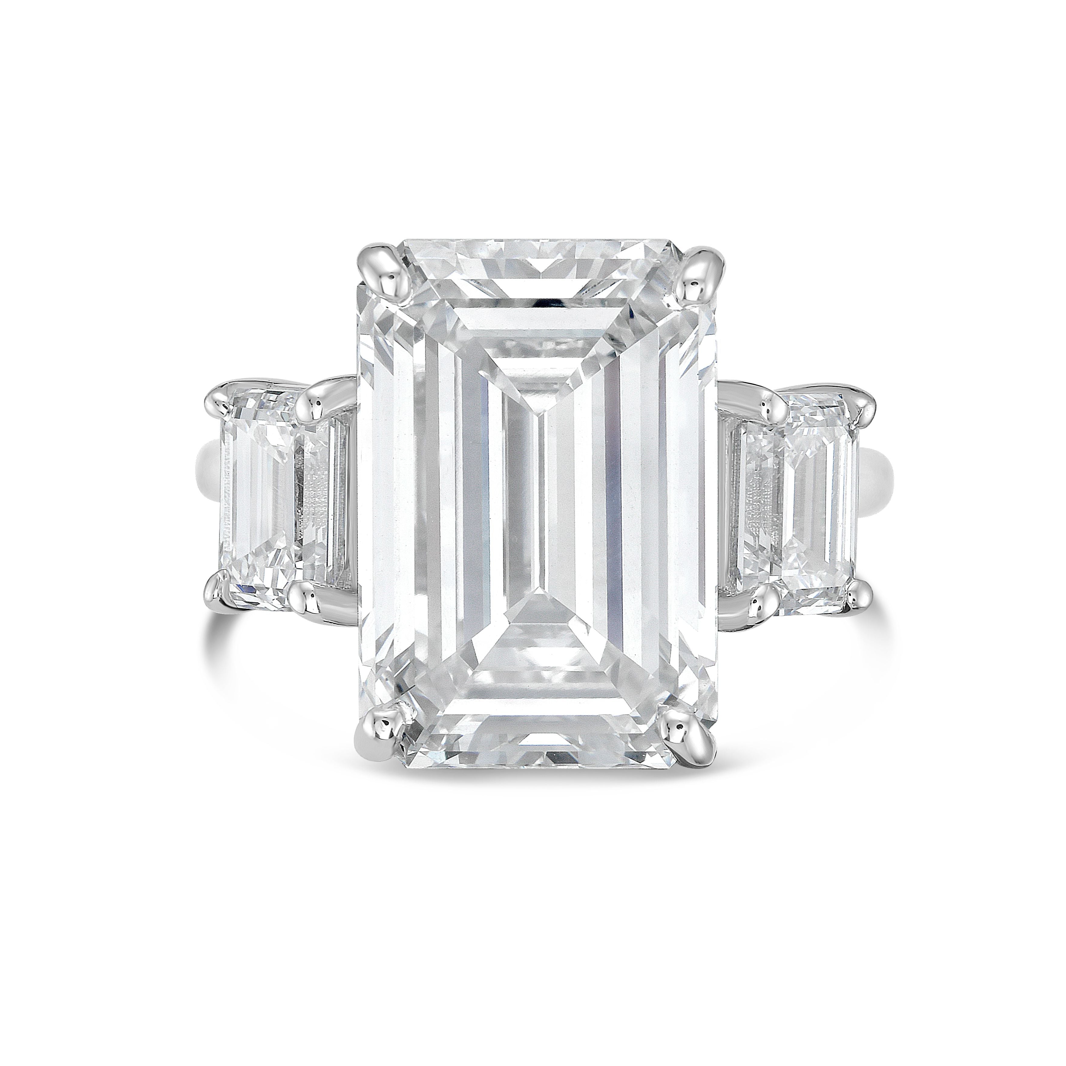 Lab-Grown Emerald-Cut Three-Stone Engagement Ring, 18k Gold