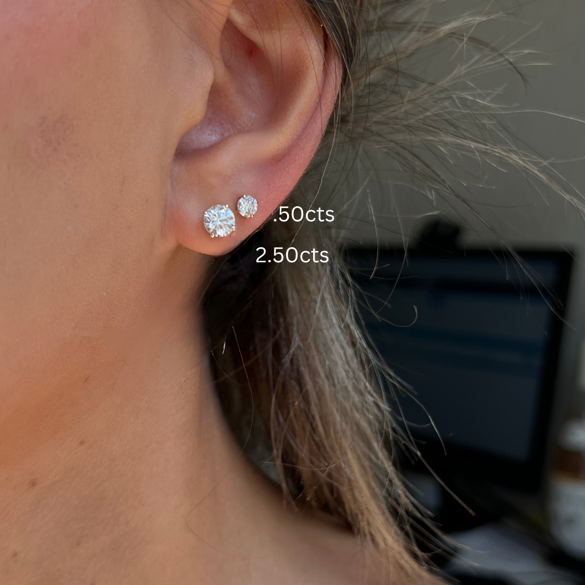 Lab-Grown Round Diamond Stud Earrings, 4-Prong