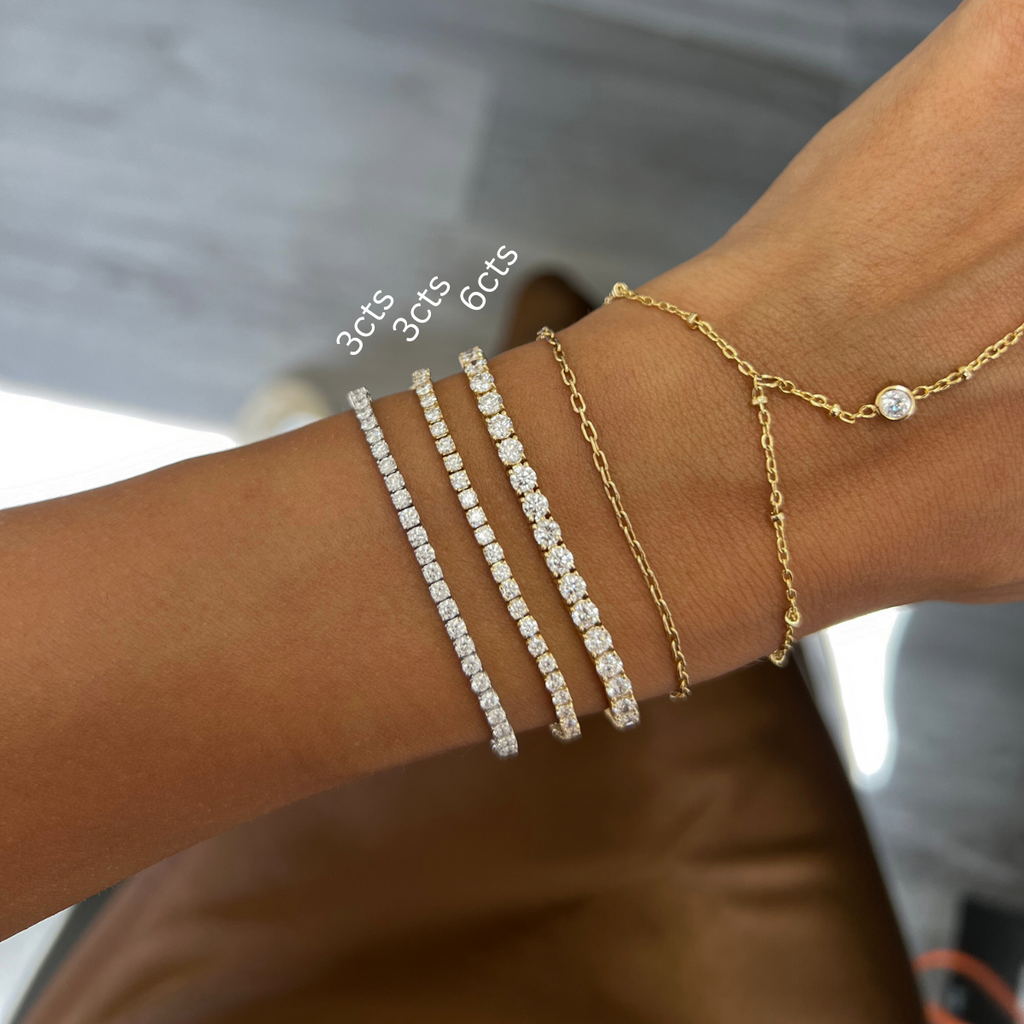 Lab-Grown Round Diamond Tennis Bracelet, 4-Prong, 14K Gold