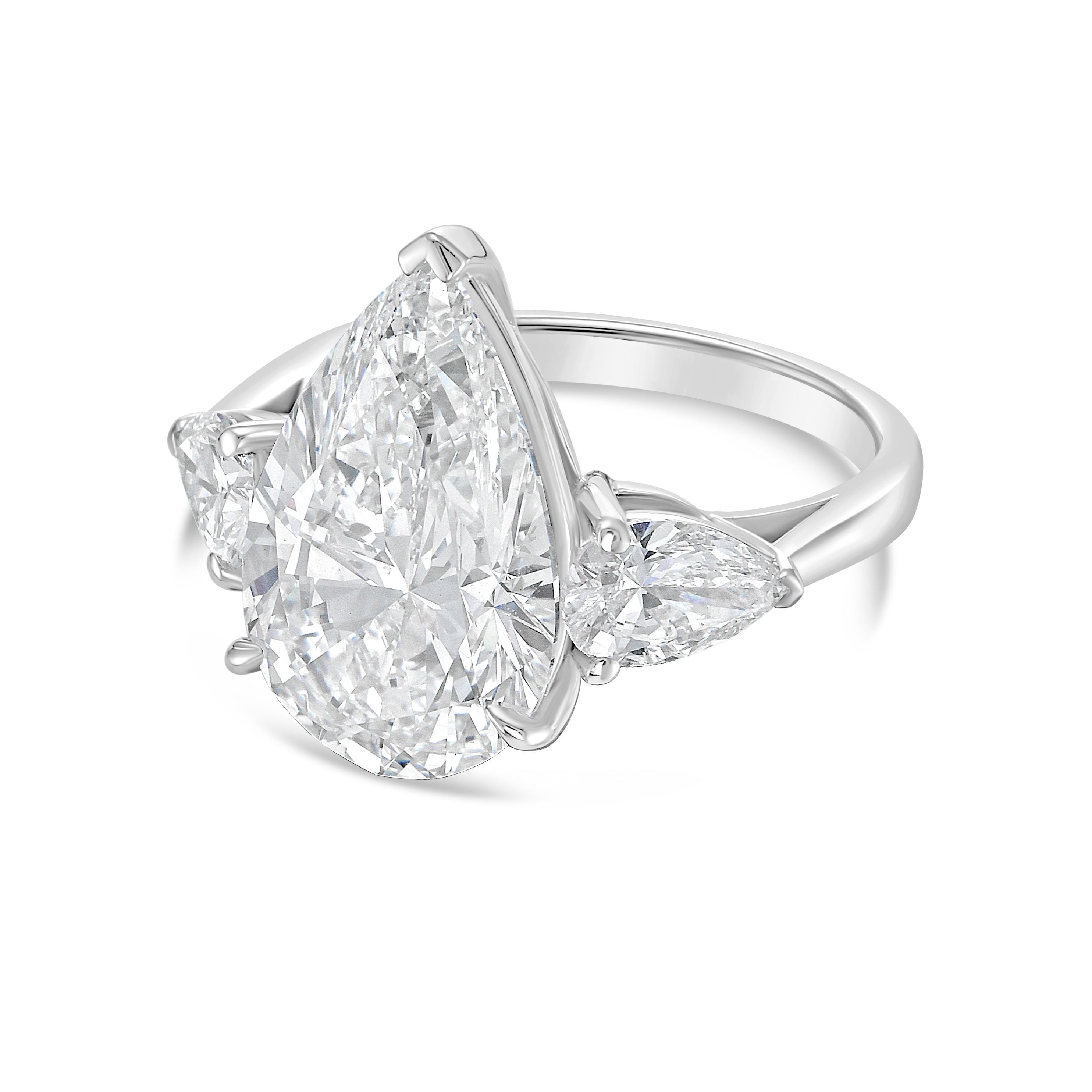 Lab-Grown Three Pear Diamond Ring, 18K Gold
