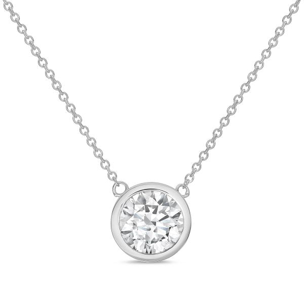 Lab-Grown Round Diamond Bezel Pendant, 14K Gold