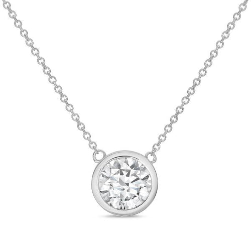 Lab-Grown Round Diamond Bezel Pendant, 14K Gold