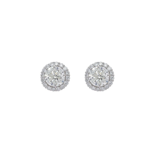 Lab-Grown Round Diamond Halo Earrings, 14K Gold