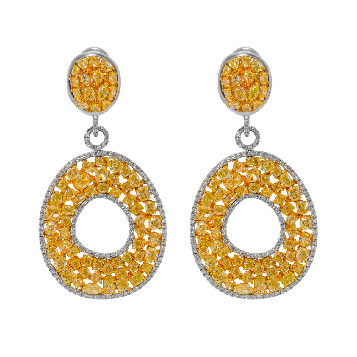 Yellow Rose Cut Diamond Circle Drop Earrings