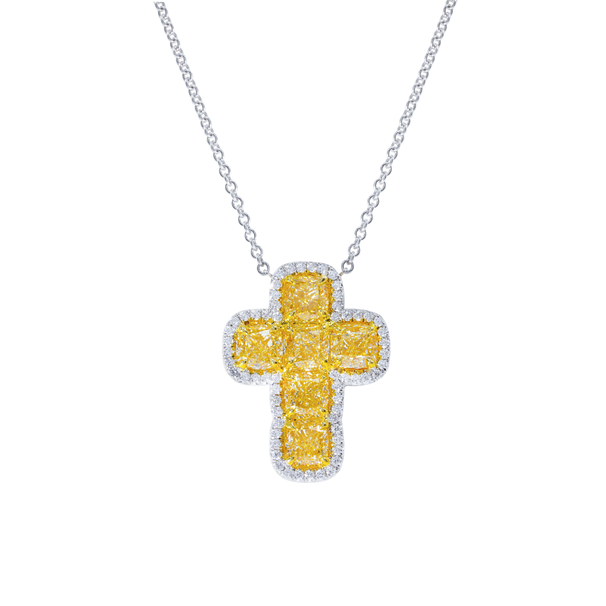 Fancy Yellow Cushion Diamond Cross Pendant
