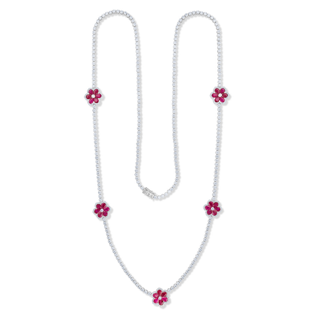 Ruby And Diamond Flower Necklace