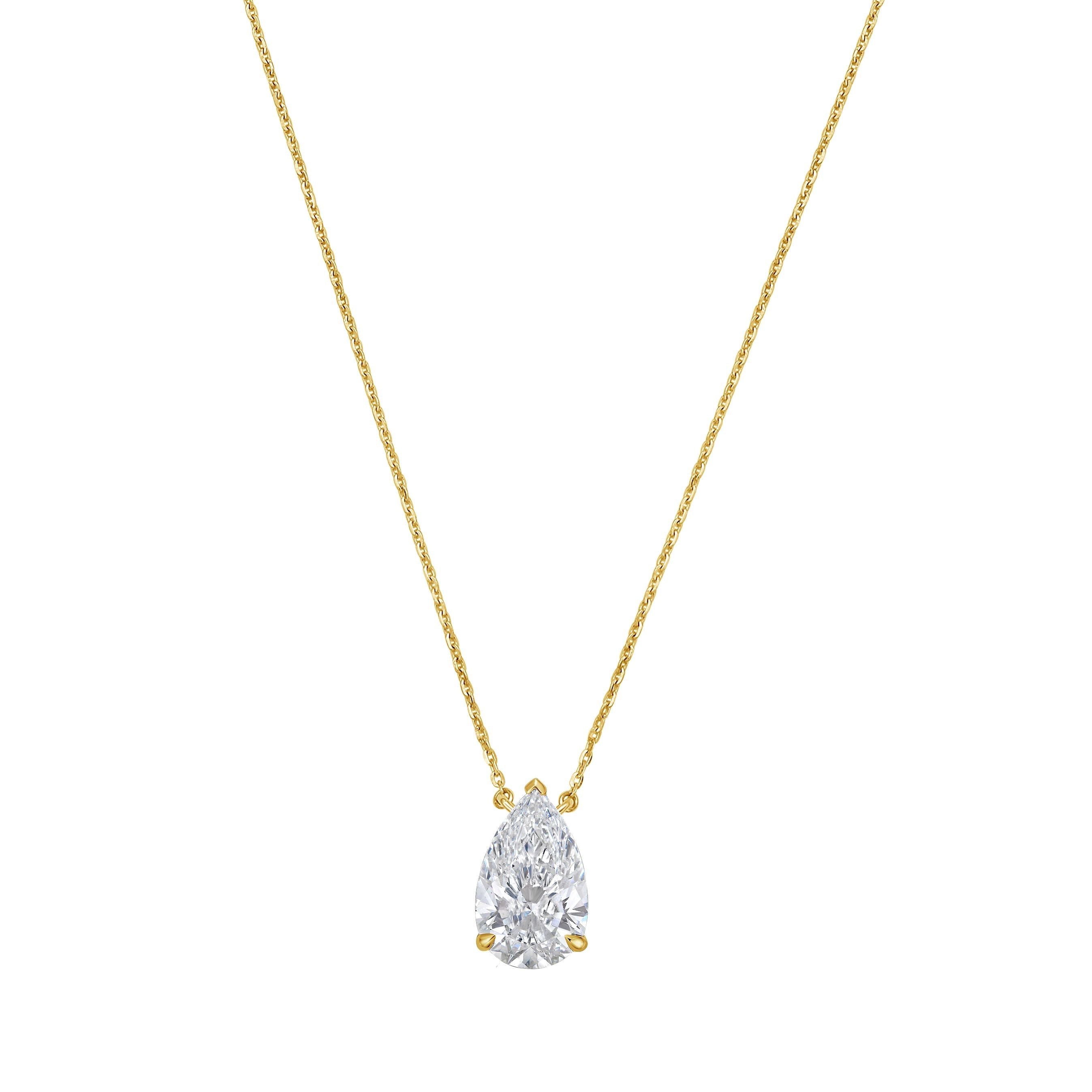 Lab-Grown Pear Diamond Solitaire Pendant, 14k Gold