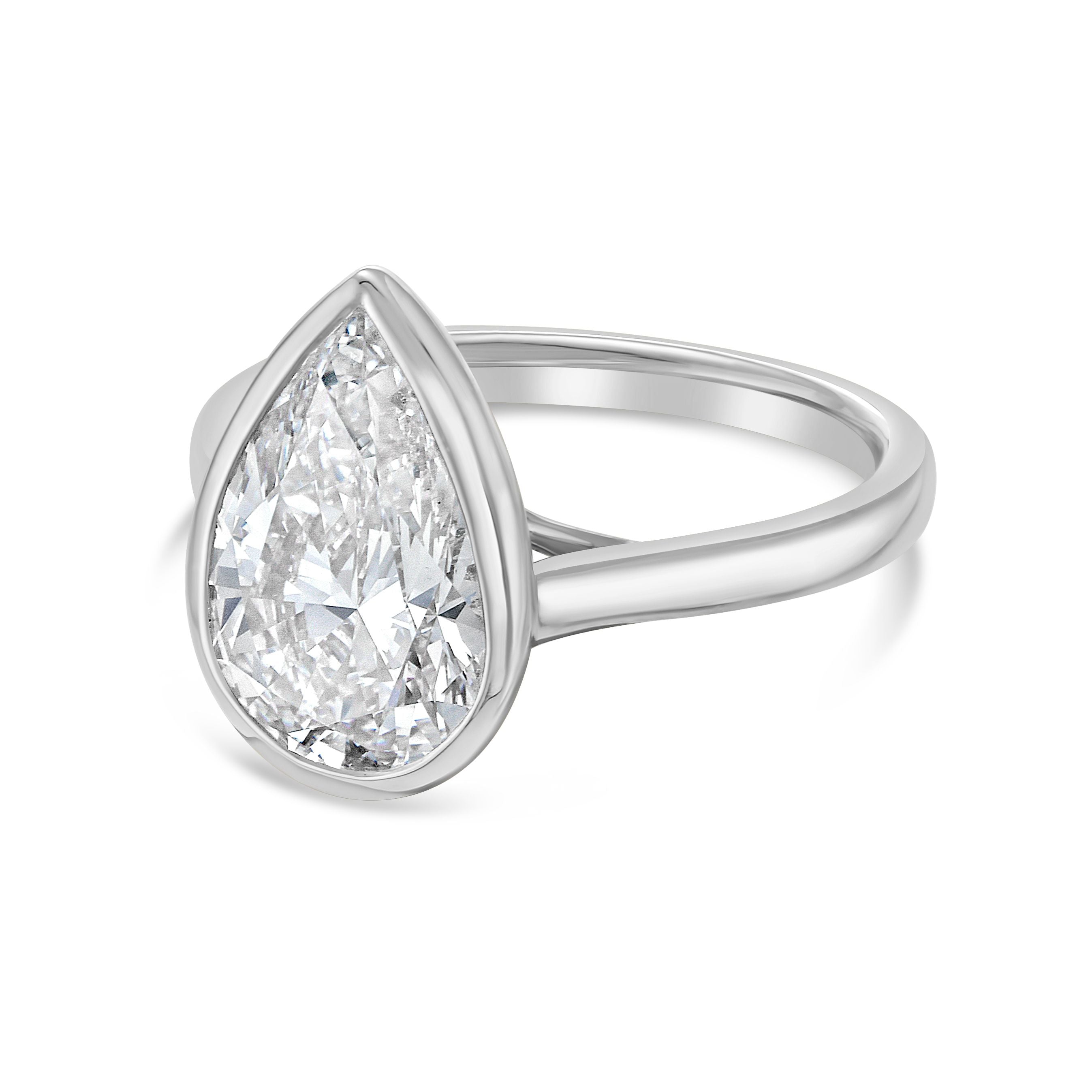 Lab-Grown Pear Bezel Engagement Ring, 18K Gold