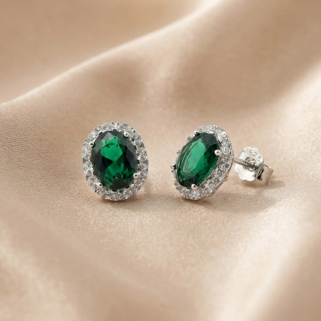 Verona Emerald Halo Stud Earrings