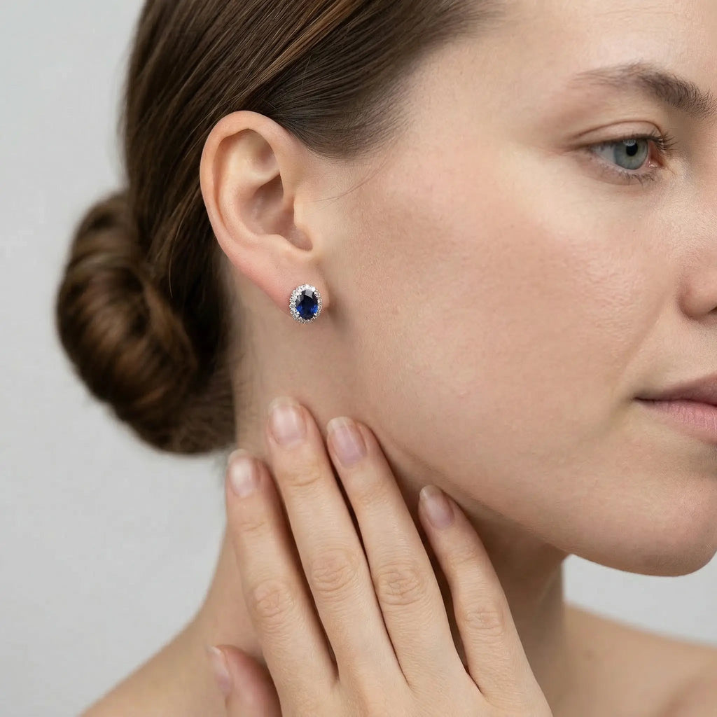 Verona Sapphire Halo Stud Earrings