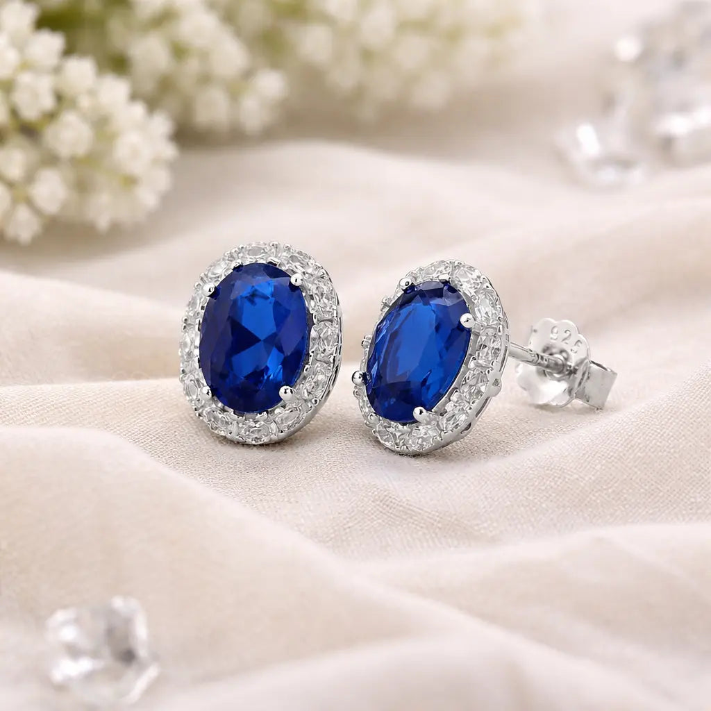 Verona Sapphire Halo Stud Earrings
