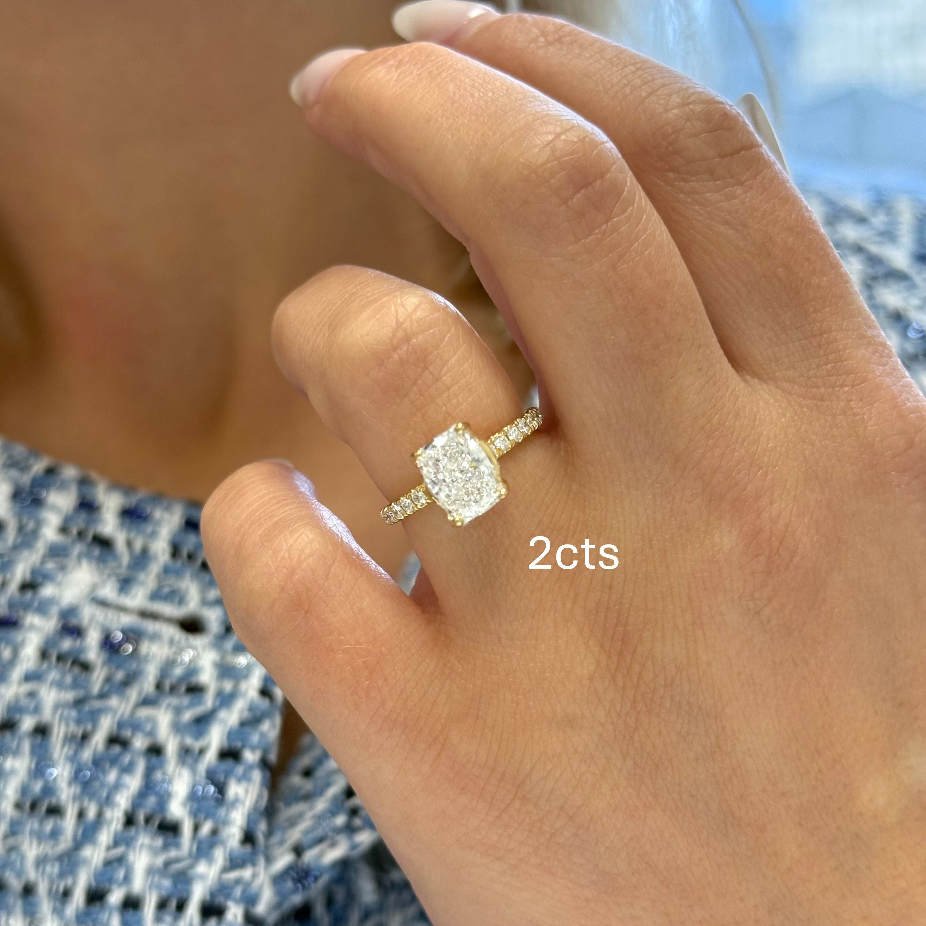 Lab-Grown Cushion Cut Diamond Pavé Engagement Ring, 18K Gold