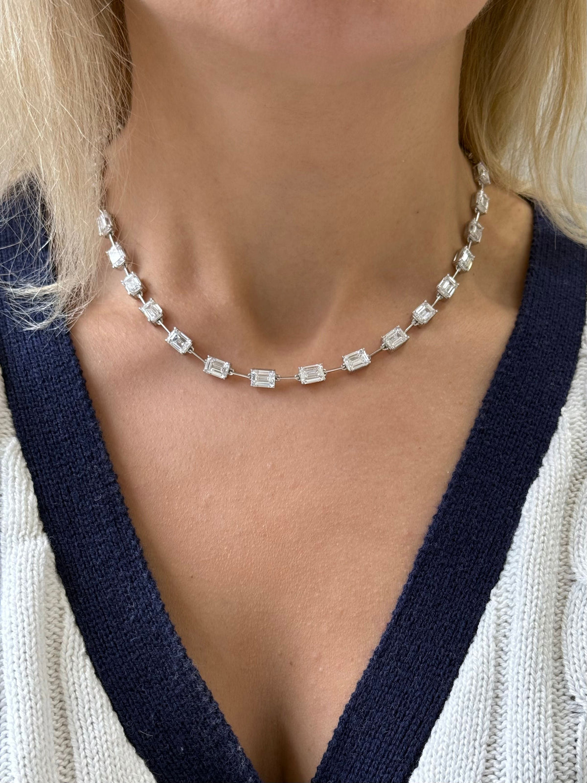 Lab Grown Emerald Cut Diamond Station Necklace