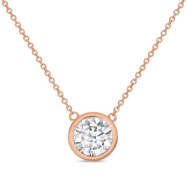 Lab-Grown Round Diamond Bezel Pendant, 14K Gold