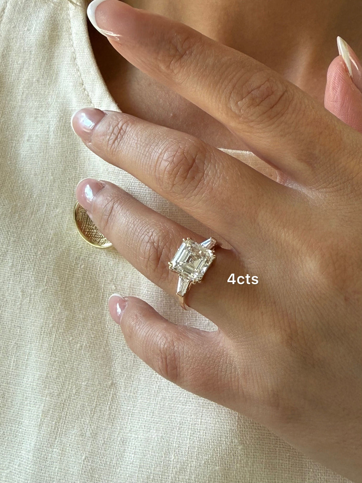 Lab Grown Asscher Diamond Ring with Baguettes