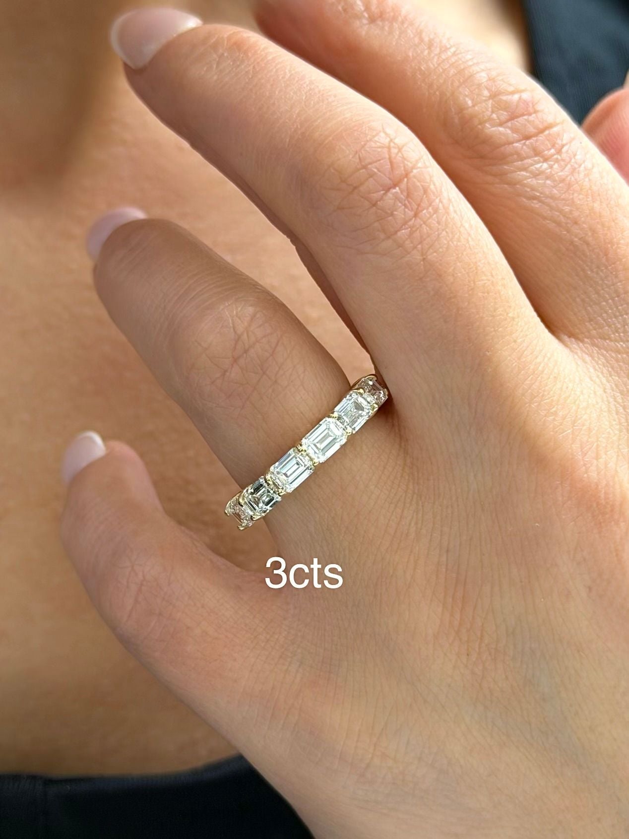 Lab Grown East West Emerald Diamond 3/4 Band