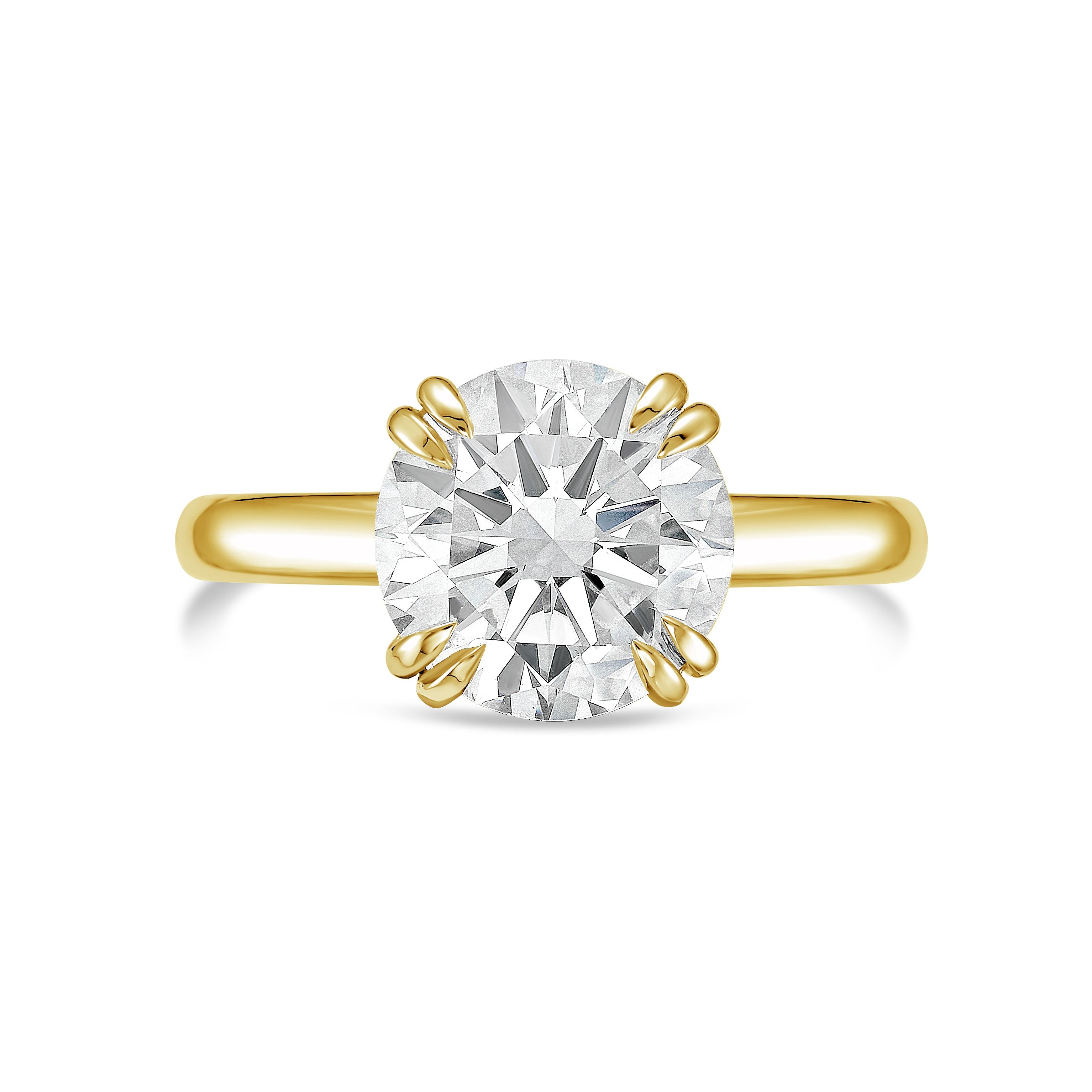 Lab-Grown Round Split Claw Engagement Ring, 18K Gold