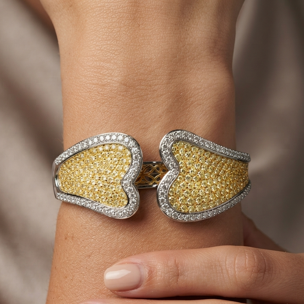 White & Yellow Diamond Heart Bangle