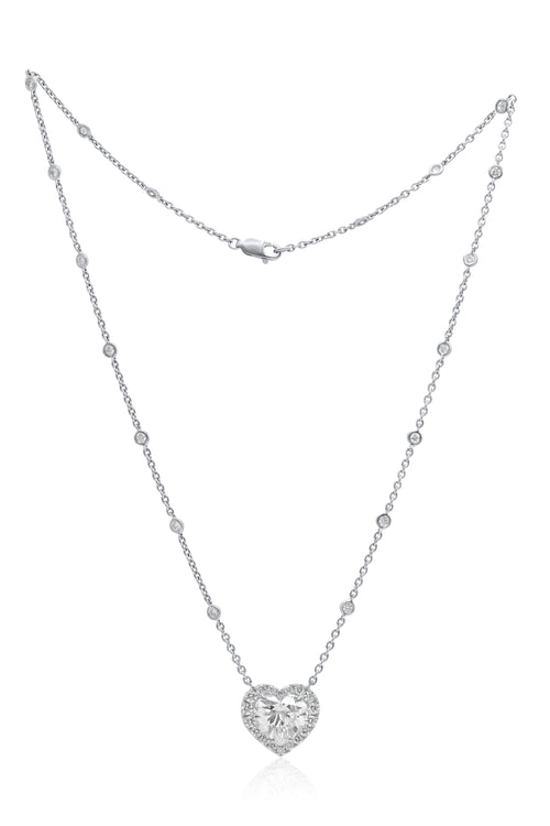 Lab-Grown Heart Diamond Halo Pendant By the Yard Necklace