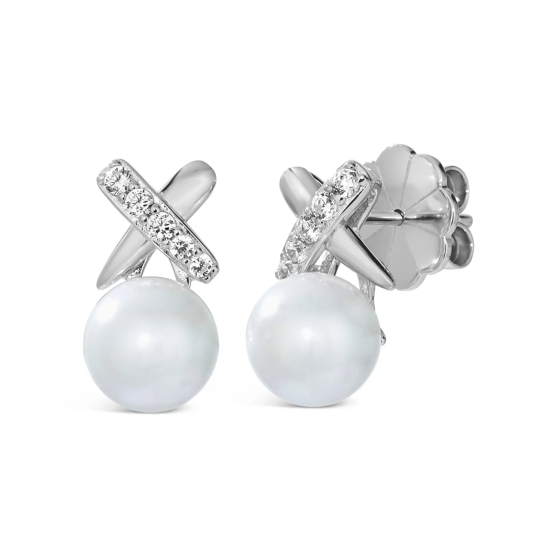 X and O Pearl Earrings Platinum