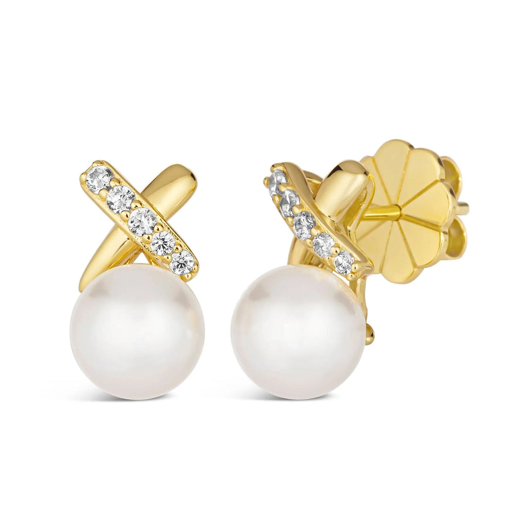 X and O Pearl Earrings Yellow Gold