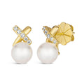 X and O Pearl Earrings Yellow Gold