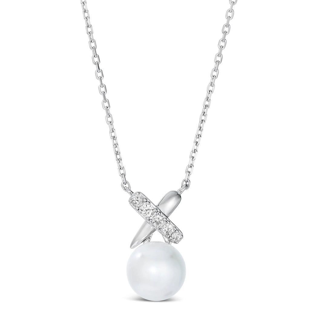 X and O Pearl Necklace in Platinum