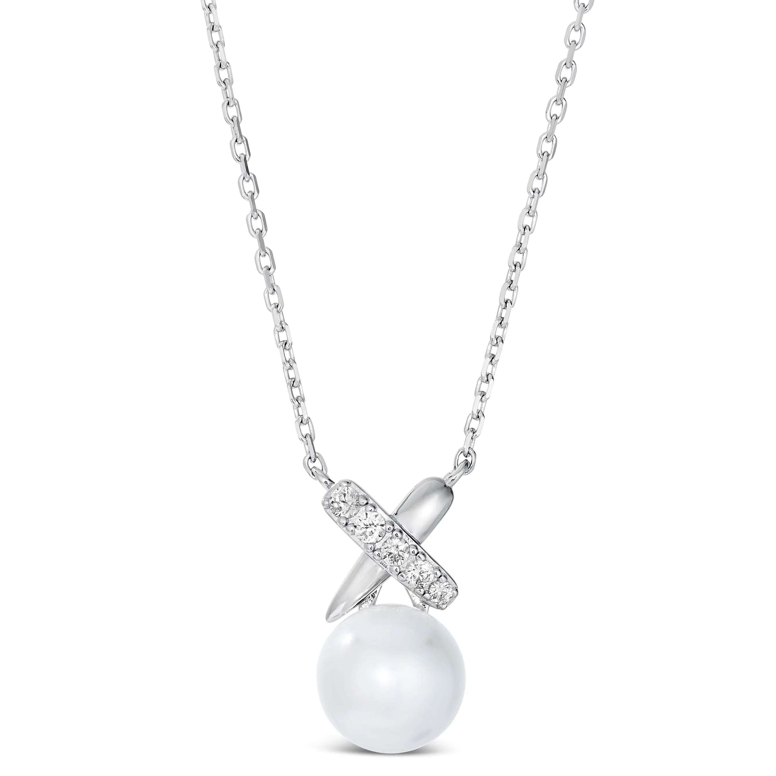 X and O Pearl Necklace in Platinum