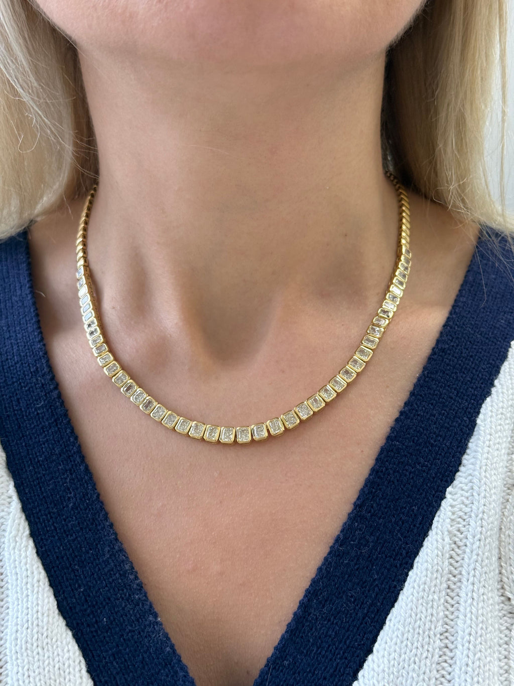 Lab Grown Radiant Cut Halfway Bezel Necklace