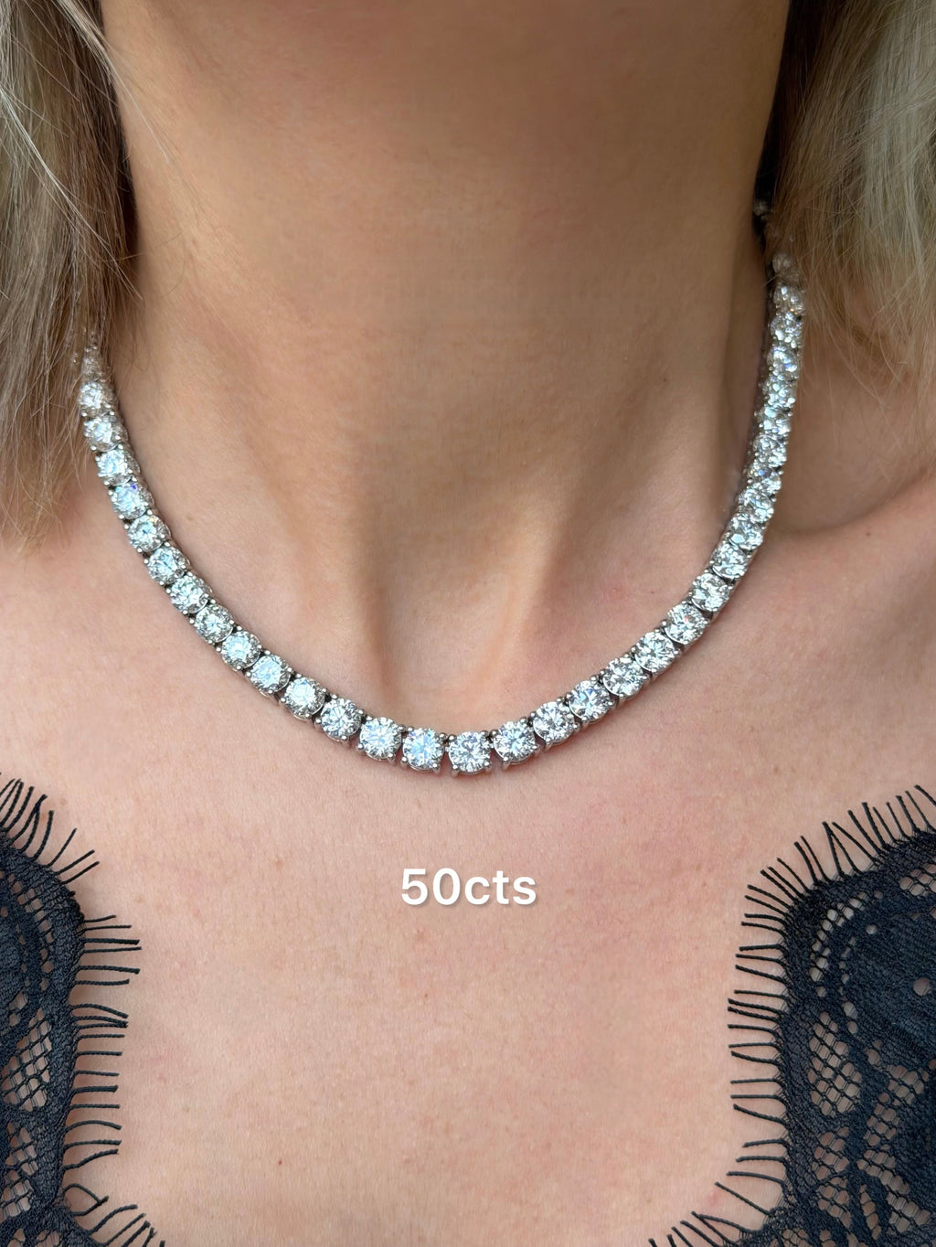 Lab-Grown Round Diamond Tennis Necklace, 4-Prong