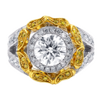 Two Tone Round Halo Pave Split Shank Ring
