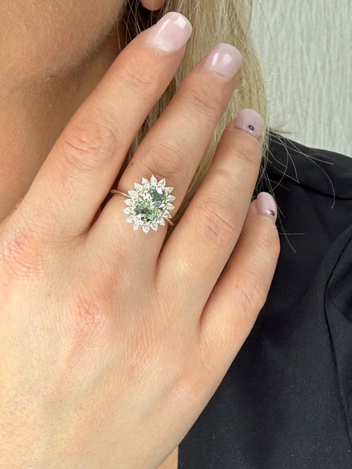 Lab-Grown Green Oval Diamond Engagement Ring