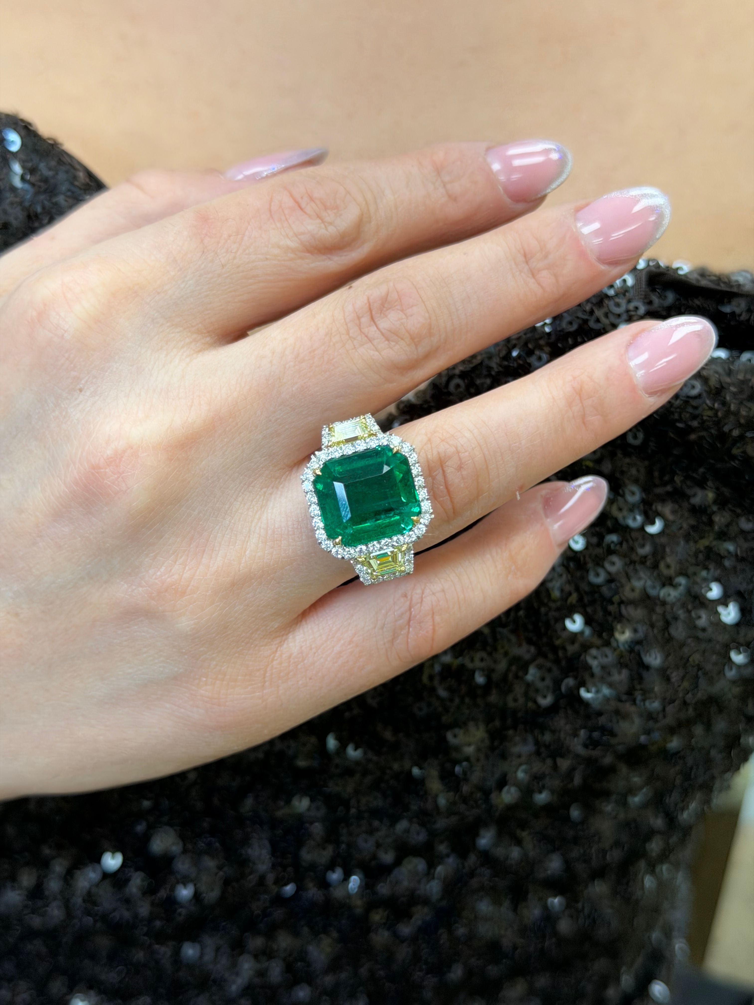 Emerald And Yellow Diamond Halo Ring