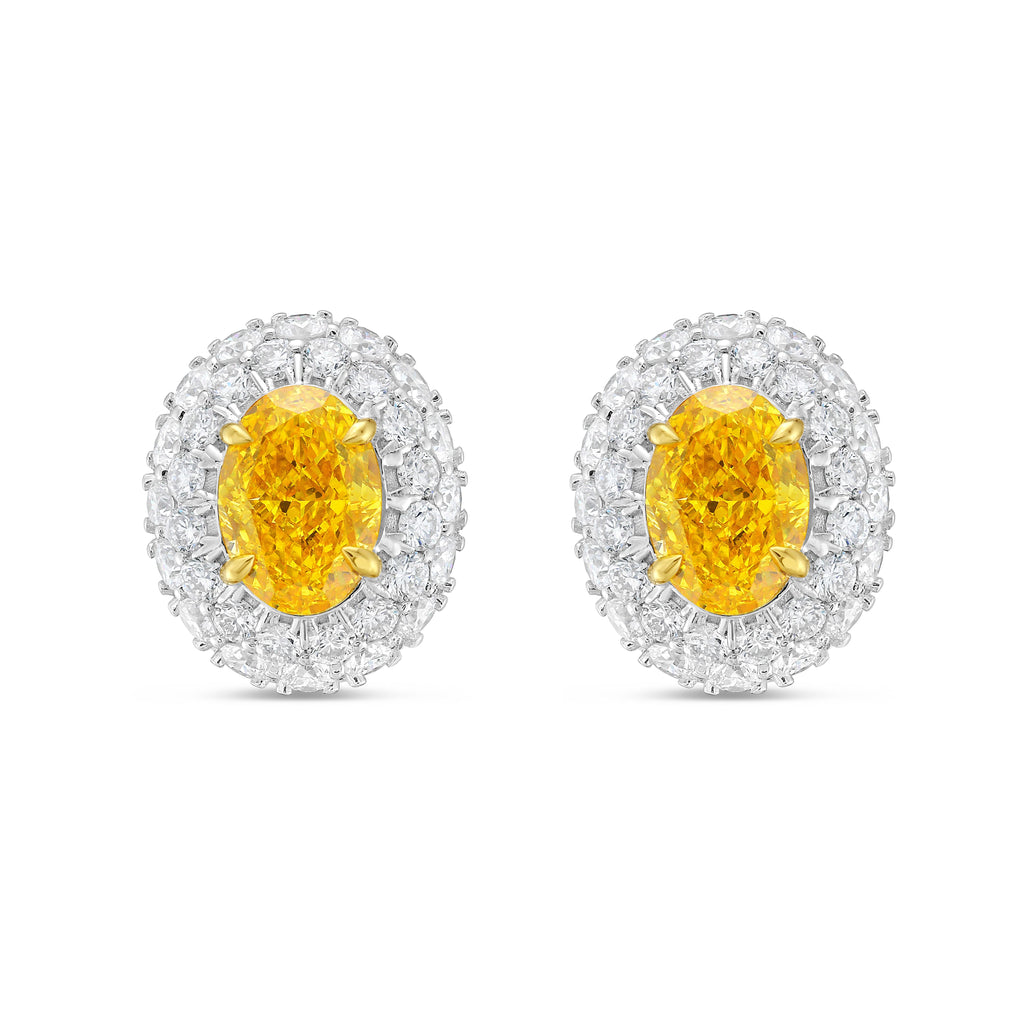 Lab-Grown Yellow Oval Diamond Halo Earrings, 18K Gold