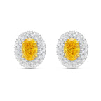Lab-Grown Yellow Oval Diamond Halo Earrings, 18K Gold