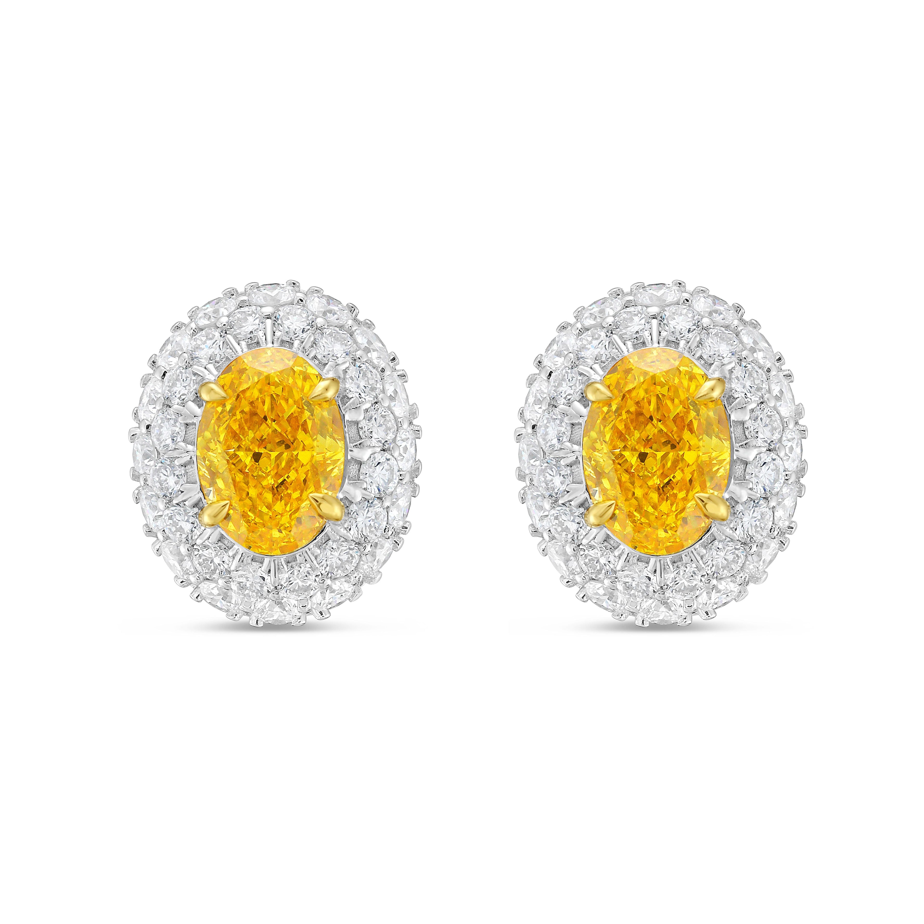 Lab-Grown Yellow Oval Diamond Halo Earrings, 18K Gold